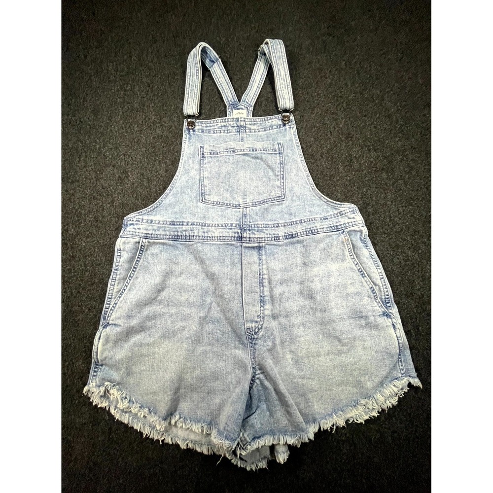 Aerie Romper  Womens Large Blue Denim Light Wash Frayed Hem Adjustable Straps